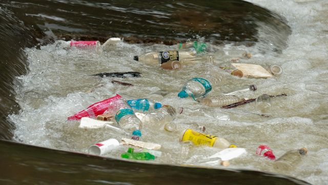 Plastic waste in water. 