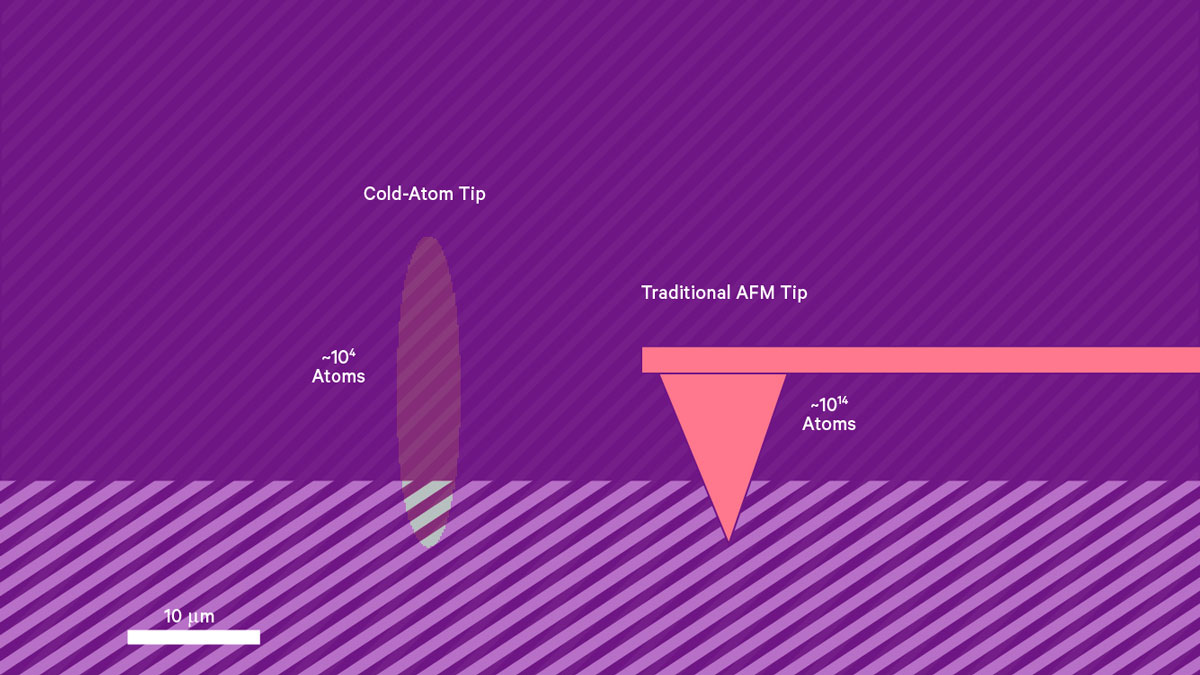 Cold-atom SPM uses a trapped, ultracold gas of atoms as a probe instead of a standard AFM tip, resulting in a strongly enhanced force sensitivity.