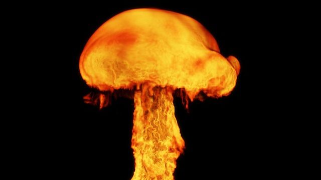 A mushroom-shaped fire of combusting hydrogen. 